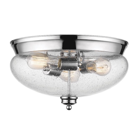 Amon 3 Light Flush Mount, Chrome And Clear Seedy